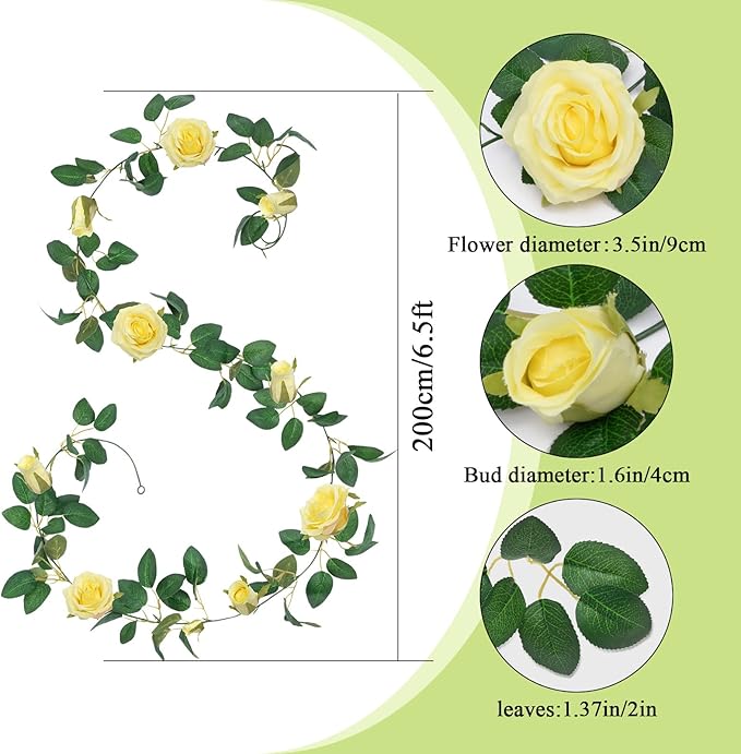 U'Artlines 5 Pack Artificial Yellow Rose Vines Floral Garlands Total 32.5 Ft Fake Vine Silk Flower Garland for Indoor Outdoor Home Wedding Arch Garden Wall Decoration(Yellow,5pcs)