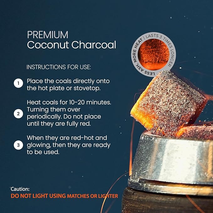 Sunlight® Premium Coconut Charcoal Cubes - (2.5mm) - Long Lasting Natural Coco Charcoal - Zero Ash - Low Odor - 2.5 mm Cubes - Long Lasting - Full Burn (72)