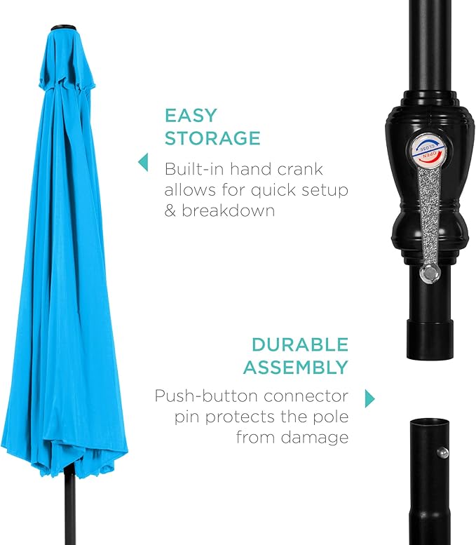 Best Choice Products 10ft Outdoor Steel Polyester Market Patio Umbrella w/Crank, Easy Push Button, Tilt, Table Compatible