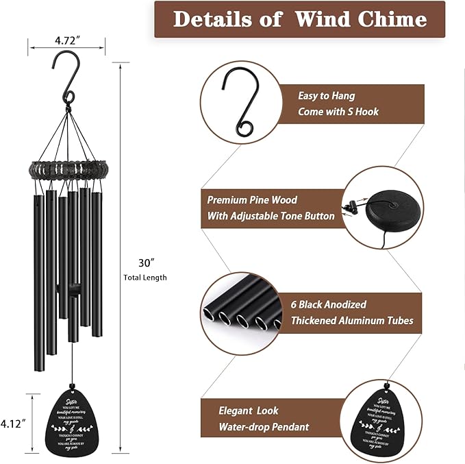 Memorial Gifts for Loss of Sister, Wind Chimes for Loss of Sister, Loss of Sister Sympathy Gifts, Bereavement Remembrance Funeral Grief Gifts for Loss of A Loved Sister