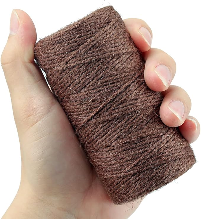 JijAcraft Jute String 328 Feet, 2mm Colored Natural Hemp Twine for Gift Wrapping, 3-Ply Brown for Climbing Plant, Garden Craft, DIY Christmas Handmade Arts, Gift Decoration
