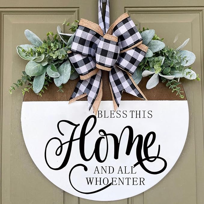Welcome Sign for Front Door Decoration, 12" Round Wood Wreaths Hanging Welcome Sign Porch Farmhouse Decor Housewarming Gift