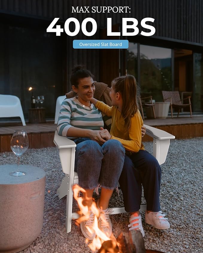 BRIOPAWS Adirondack-Chairs-Set of 2 | Fire Pit Chair | Oversized | HDPE Plastic | Weather Resistant | for Deck Outdoor Poolside Campfire | White