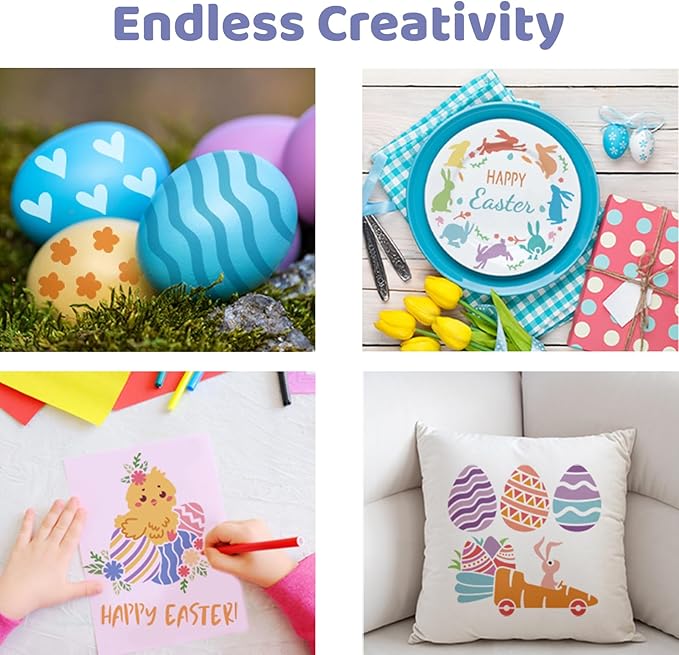 25Pcs Easter Stencils Reusable, 6x6 inch Plastic Drawing Spraying Templates for Painting on Wood, Bunny/Eggs/Farm Spring Stencil for Greeting Cards, Easter Crafts Ornament DIY Window Door Decoration