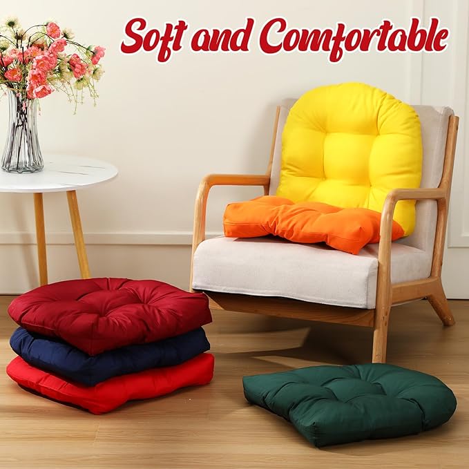 Thyle Outdoor Chair Cushions Set of 6 Waterproof Sun Protection Square Tufted Overstuffed Patio Furniture Seat Cushion for Patio Furniture Dining Indoor 19" x 19" (Bright)