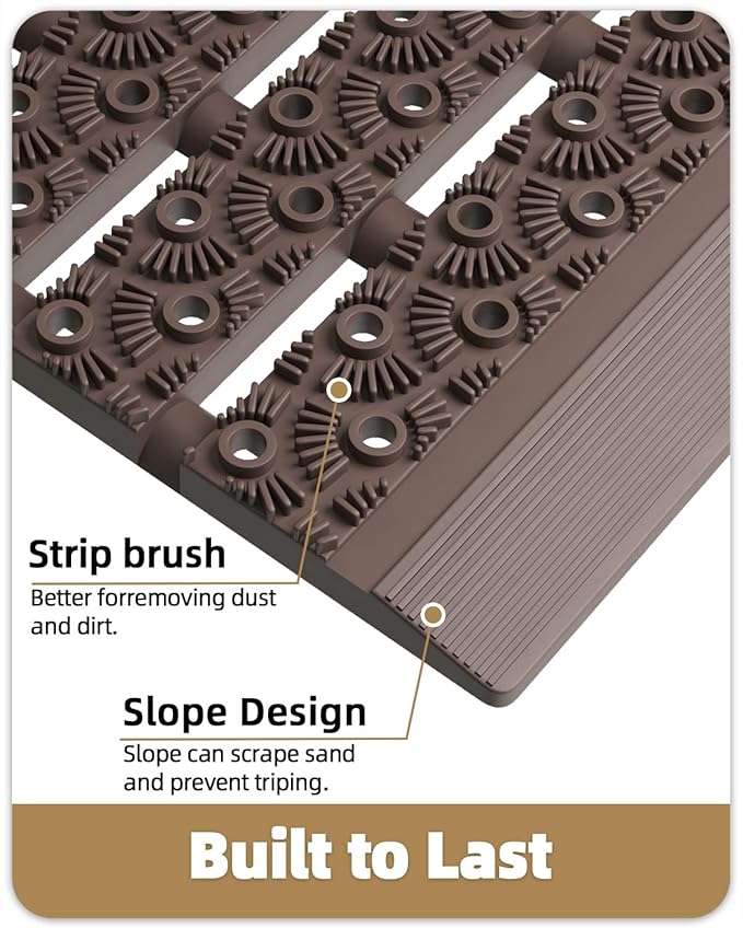 Color&Geometry Outdoor Mats for Front Door All Weather, 19"x30" Non Slip Low Pile Outside Door Mats, Dirt Trapping Waterproof Doormat Entrance, Brown Welcome Matt