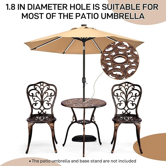 VINGLI 3 PCS Outdoor Bistro Set, Outdoor Patio Set, All-Weather Cast Aluminum Bistro Table Set, Bistro Table and Chairs Set of 2 for Backyard, Garden, Balcony (Bronze, Butterfly)