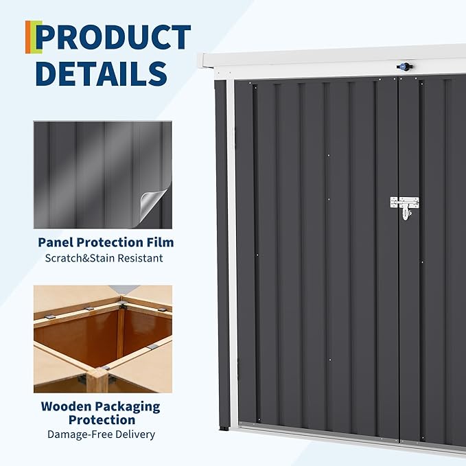 Outdoor Trash Can Storage Box with Lock Latch & Sloped Roof, Outdoor Storage Shed with Galvanized Steel Trash Bin Enclosure for Backyard, Patio & Garden Tool Organization