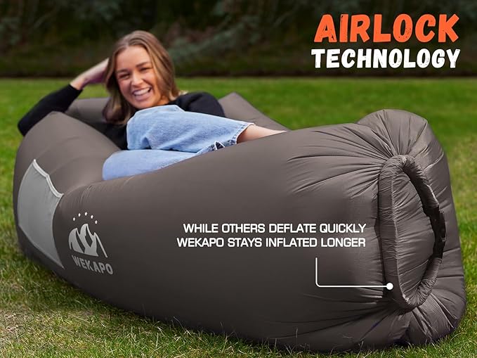 WEKAPO Inflatable Couch Air Lounger Chair - Camping & Beach Accessories, Portable Blow up Sofa for Hiking, Lawn, Indoor/Outdoor Movies & Music Festivals. Lightweight and Easy to Set Up Air Hammock