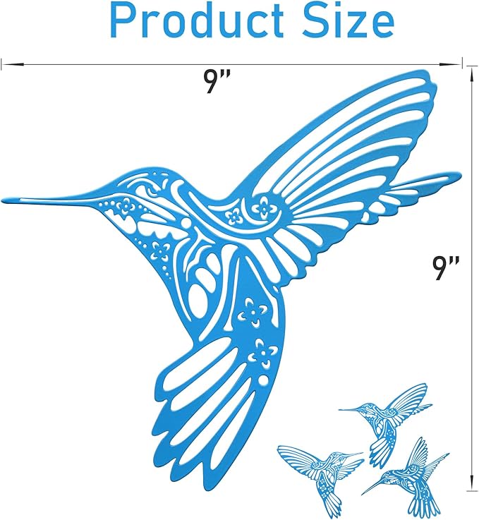 QZGXDECO Metal Hummingbird Outdoor Wall Art Decor-Blue Birds Wall Decorations Hanging Ornaments-Fence Decorations Outdoor Wall Sculpture for Kitchen Patio Bedroom Living Room Bathroom Balcony
