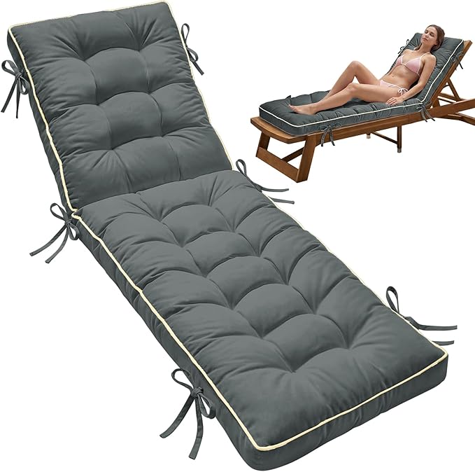 72x21 Inch Folding Chaise Lounge Cushion Quick Dry - Outdoor Sun Lounger Seat Pad with Shredded Foam for Patio Furniture, Deck Chairs, Poolside (Gray, 72 INCH × 21 INCH)