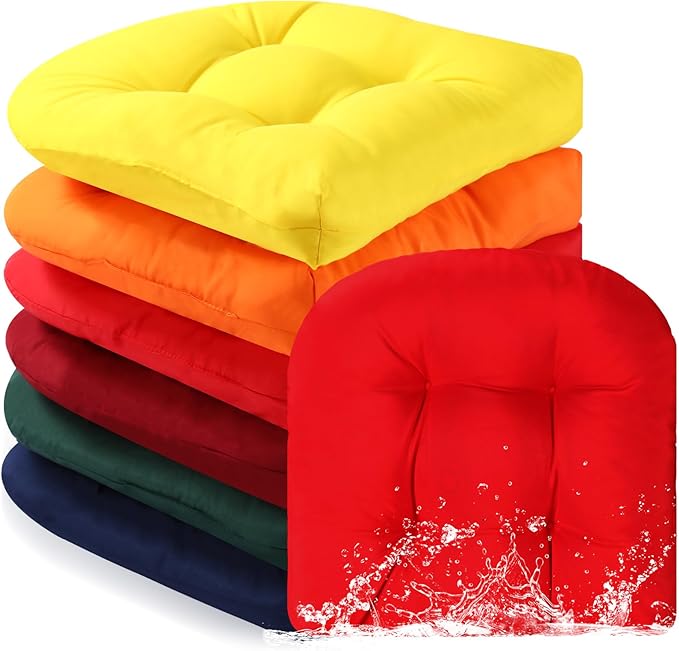 Thyle Outdoor Chair Cushions Set of 6 Waterproof Sun Protection Square Tufted Overstuffed Patio Furniture Seat Cushion for Patio Furniture Dining Indoor 19" x 19" (Bright)
