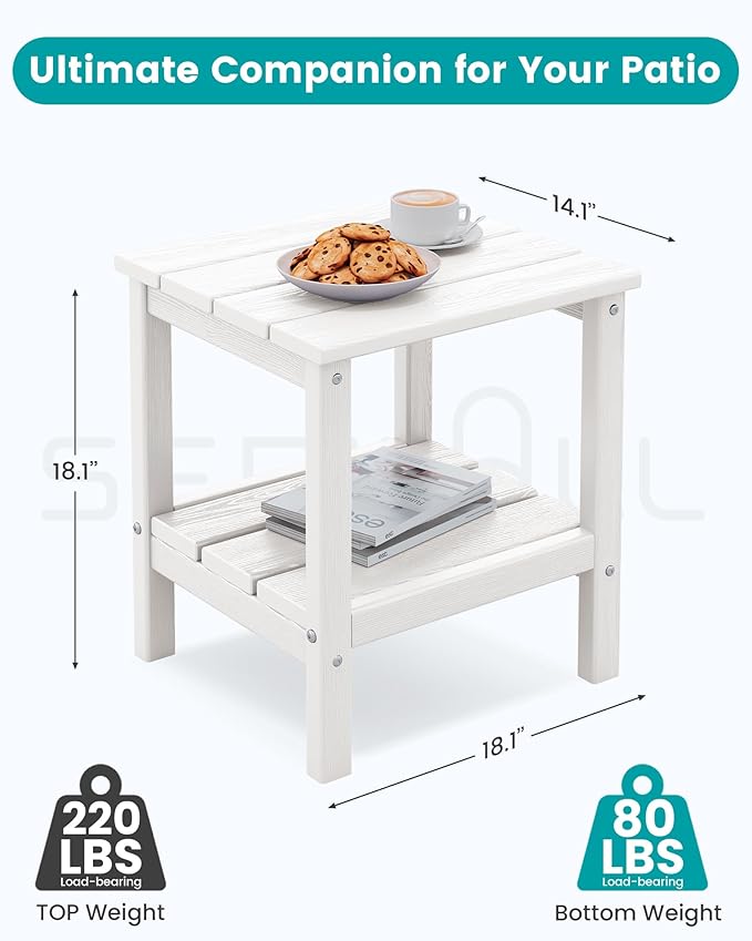 SERWALL 2-Tier HDPE Outdoor Side Tables Set of 4, Weatherproof Rectangular Adirondack Side Table, White