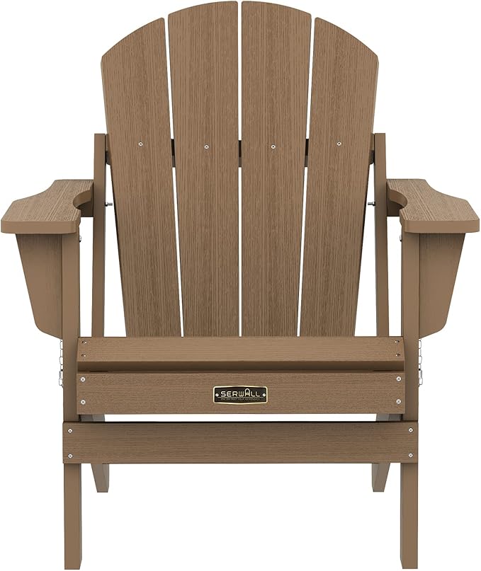 SERWALL Adirondack Chair Set of 6 Folding Adirondack Chairs with Cup Holder for Patio Garden Weather Resistant Outdoors Fire Pit Chairs- Brown