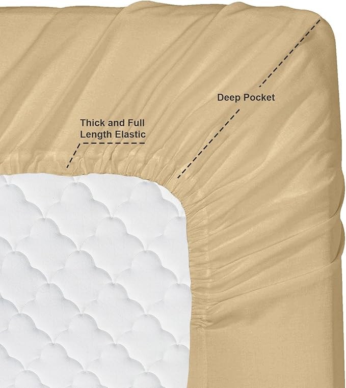 Clara Clark Fitted Sheet, Extra Deep Pocket Fits Deep Mattress, Luxury Soft Fitted Sheet Only, Full - Extra Deep Camel Gold
