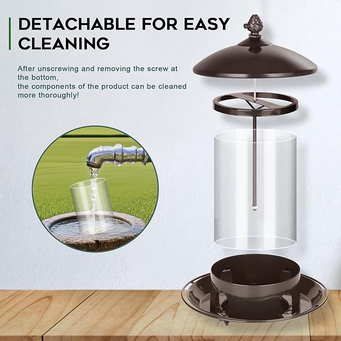 Metal Bird Feeders for Outdoors Hanging, Weather Resistant Wild Bird Feeder with 360 Degree Feeding Tray, Brown