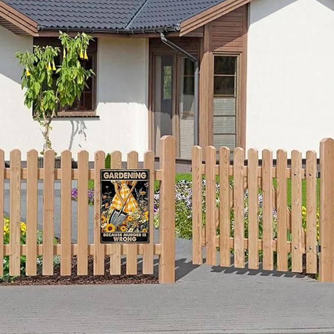 Funny Sign Gardening Because Murder Is Wrong Metal Tin Sign Retro Wall Decor for Kitchen Outdoor Backyard Gate Farmhouse Garden 12×8 Inch