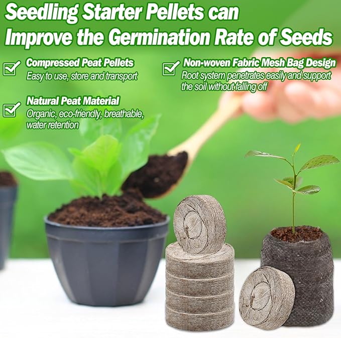 ZeeDix 200 Pcs (36mm) Peat Pellets for Seedlings, Compressed Seed Starting Plugs Pallet Potting Soil Block, Seed Starter Pellets Soil Pods for Planting Flowers, Herbs and Vegetables
