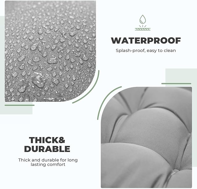 Outdoor/Indoor High Back Chair Cushion, Waterproof Outdoor Rocking Chair Cushion with Ties, Tufted Replacement Seat Cushions for Outdoor Furniture, Grey