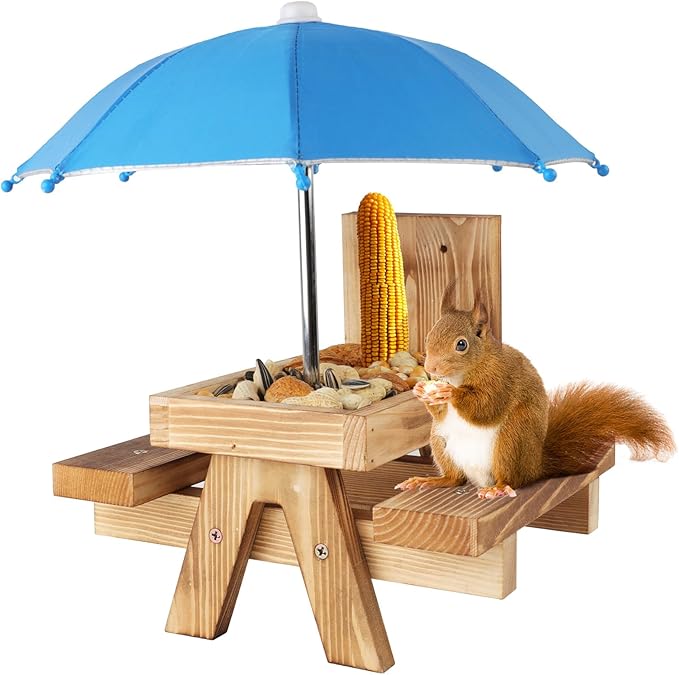 Squirrel Picnic Table Feeder Replacement Mini Umbrella for Outside (Blue)