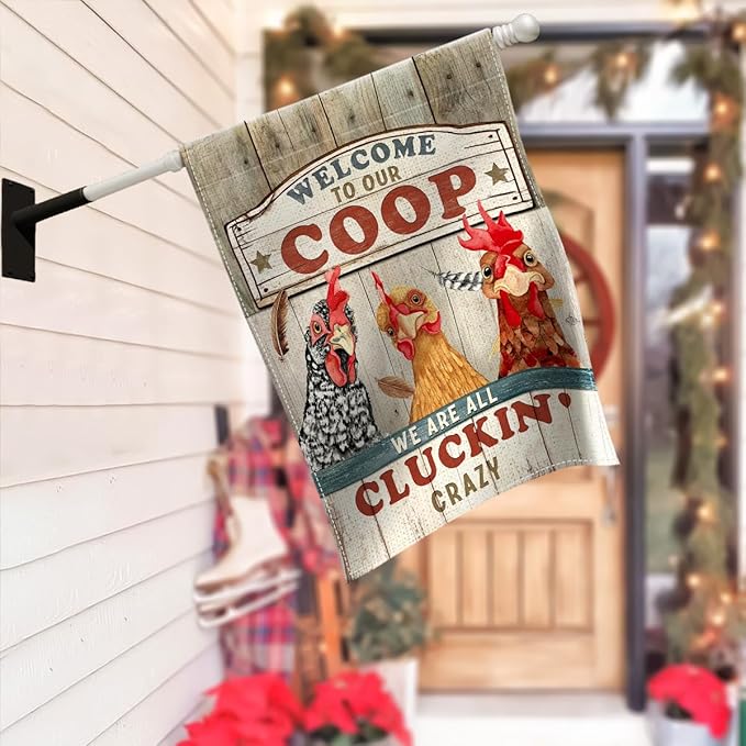 Garden Flag Christmas, Chicken Coop Yard Flag Markers, Welcome Banner for Rustic Farmhouse, Funny Chicken Gifts Sign for Women Men Farmer