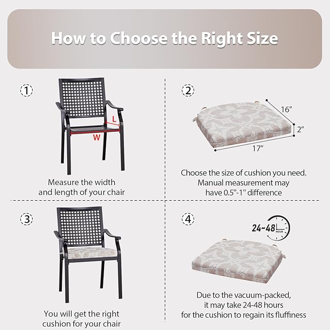 Outdoor Chair Cushions Set of 4, 17 x 16 Inch Patio Chair Cushions for Outdoor Furniture, Water Resistant, Non-Slip Ties(Beige Floral)
