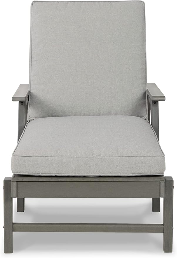 Signature Design by Ashley Visola Contemporary Outdoor Cushioned Chaise Lounge with Adjustable Backrest, Nuvella Weather Resistant Fabric, Gray