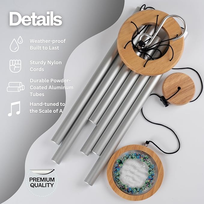 Wind Chimes for Outside, Wind Chimes Outdoor Clearance, Deep Tone Outdoors, Wreath of Leaves Wind Chime, Memorial, Sympathy Gift, Patio, Porch, Home Décor, Modern, Acrylic Art, Silver (34" Wreath)