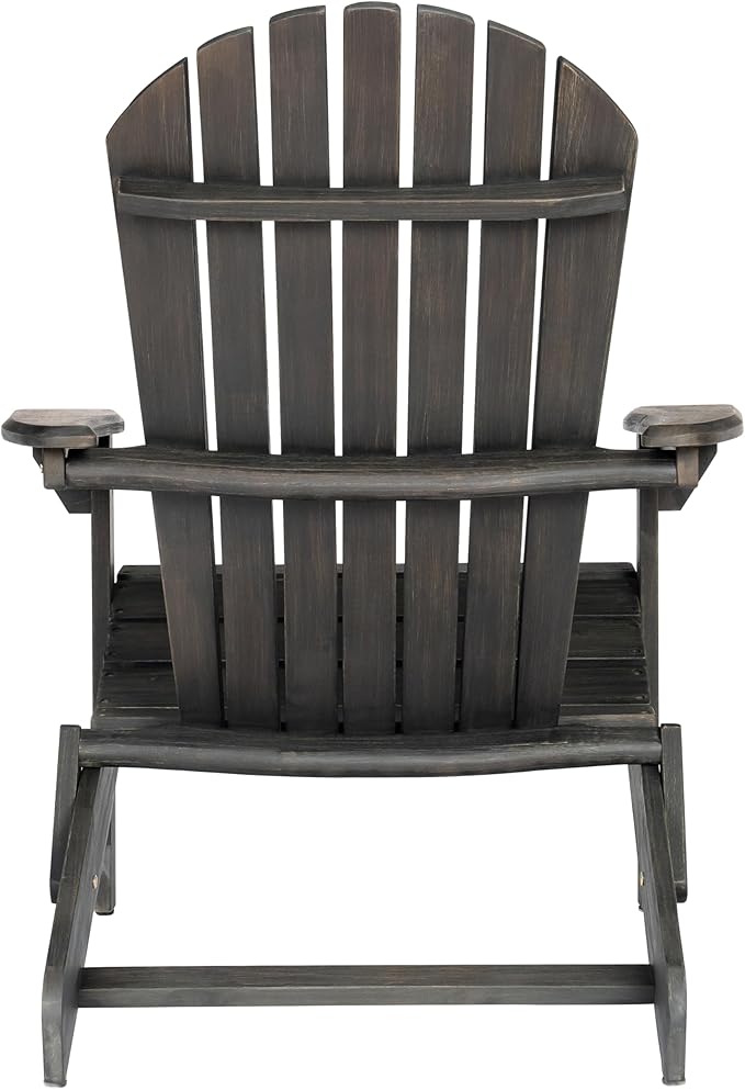 Merax Folding Adjustable Acacia Wood Adirondack Chairs, Water Proof Outdoor Wooden Fire Pit Lounge Reclining Chair for Yard, Garden, Patio, Dark Gray