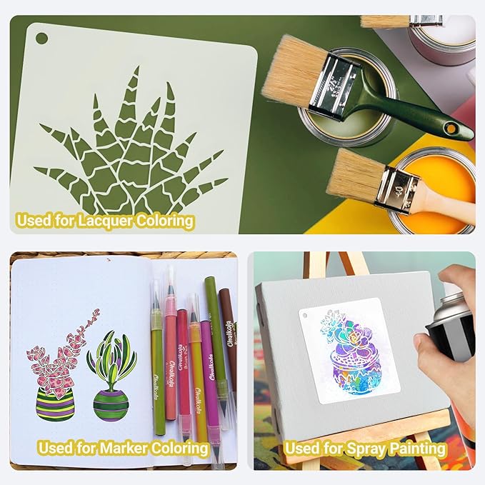 25 PCS Cactus Stencils for Painting, Stencils for Crafts Reusable 6 x 6 Inch Succulent Templates for Wood Signs Journals Planters Canvas and Desert Decor