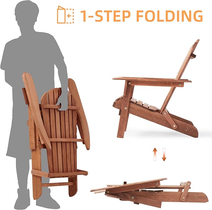Wooden Folding Adirondack Chair Set of 4, Pre-Assembled BackRest Wood Lounge Chair for Outdoor Patio Garden Lawn Backyard Deck Pool Beach Firepit