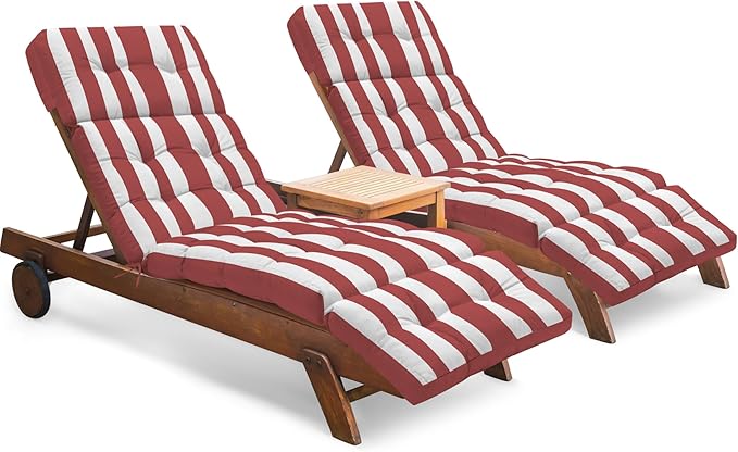 Chaise Lounge Cushions Outdoor Set of 2, 74.4 x 22 x 4.7 Inch Thickened Lounge Chair Cushions Waterproof for Outdoor Furniture with Ties, Non-Slip Patio Pool Lounge Cushions, Stripe Red&White