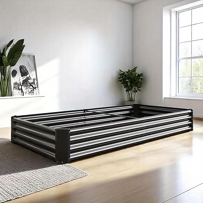 Metal Galvanized Raised Garden Bed Kit, 6 x 3 x 1 ft Galvanized Steel Raised Garden Planter Box Outdoor with Open Base for Growing Vegetables/Flowers/Herbs/Fruits/Succulents, Rectangle, Black