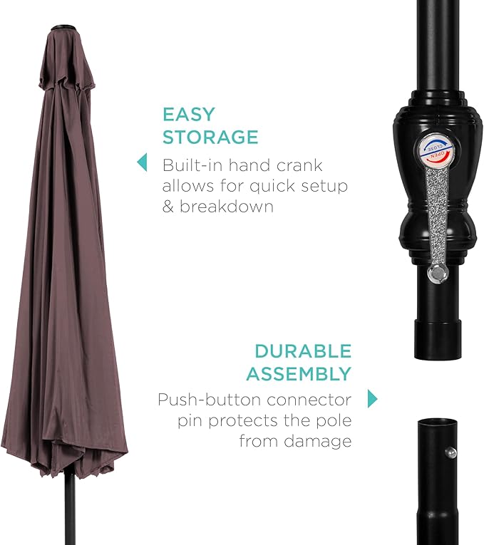 Best Choice Products 10ft Outdoor Steel Polyester Market Patio Umbrella w/Crank, Easy Push Button, Tilt, Table Compatible