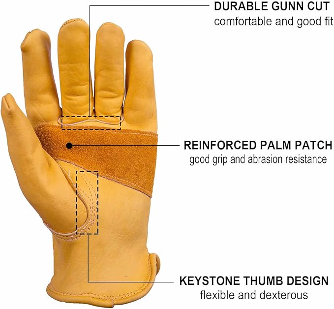 OZERO Gardening Work Gloves Men,3 Pairs Insulated Heavy Duty Cut Resistant Thorn Proof Leather Cowhide Mens Women Mechanic Garden Gloves for Driving Welding-Medium