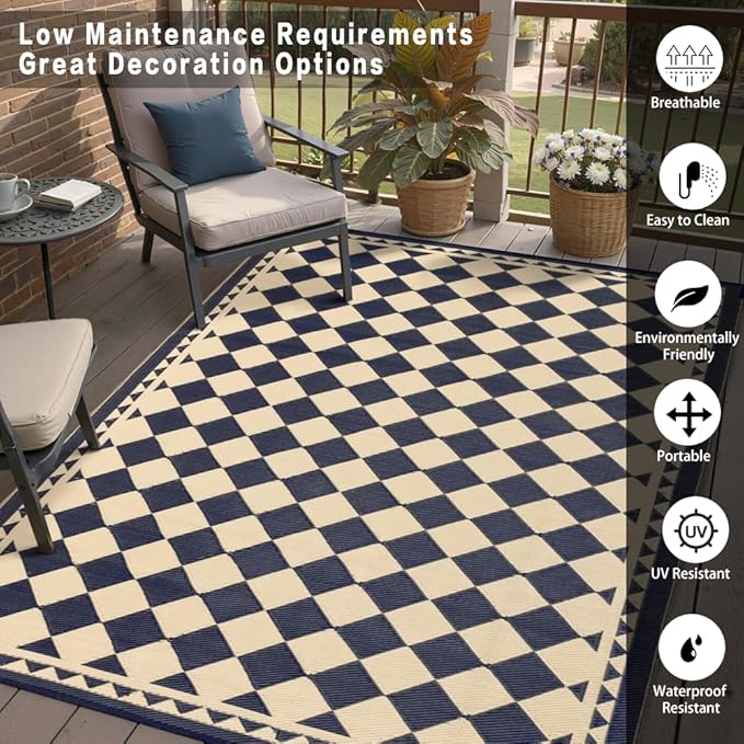 HUGEAR 3'x5' Outdoor Rug for Patios Clearance,Waterproof Mat,Large Outside Carpet,Reversible Plastic Straw Camping Rugs,Rv,Porch,Deck,Camper,Balcony,Backyard