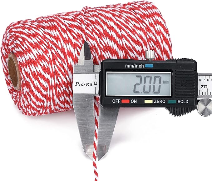 G2PLUS Red White String, 2MM 656 Feet White and Red Cotton String Wrapping, DIY Arts and Crafts, Butchers Twine for Baking
