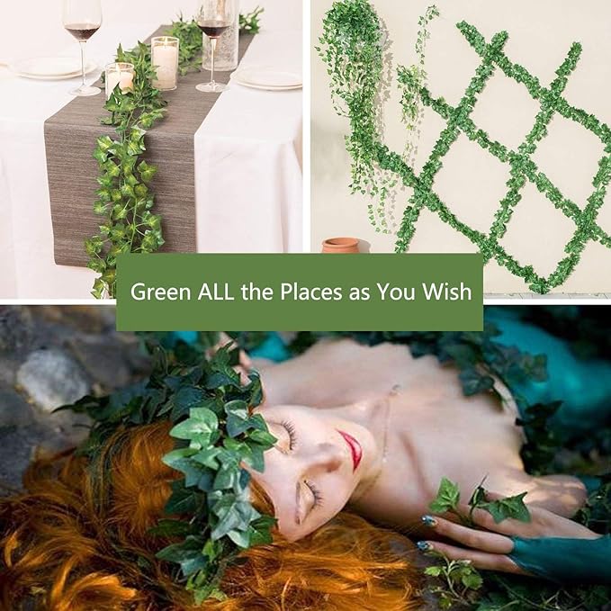 Comtelek 504 FT Artificial Ivy 72 Pack Ivy Vine Garland Ivy Leaves Greenery Garlands Clip Hanging Fake Leaf Plants Faux Green Flowers Decor Home Kitchen Garden Office Wedding Wall