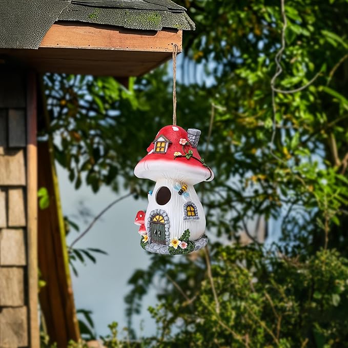 Yinns Bird House, Birdhouses for Outside, Decorative Mushroom Bird Houses for Outdoor Hummingbird, Bluebird Garden Decor