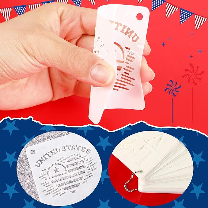 Augshy Patriotic Stencils - 56 Pack 4th of July Stencils for Painting American Flag, Scrapbooking, Drawing, Wall, Floor Decor, DIY Rock Painting Art Projects (3 Inch)