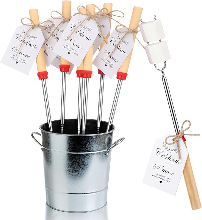 6 Sets S'mores Sticks Kit Extendable Roasting Cotton Candy Stick for Fire Pit Camp Bachelorette Decorations One Happy Camper Birthday Party Favor for Wedding Camping Campfire Bonfire Supplies