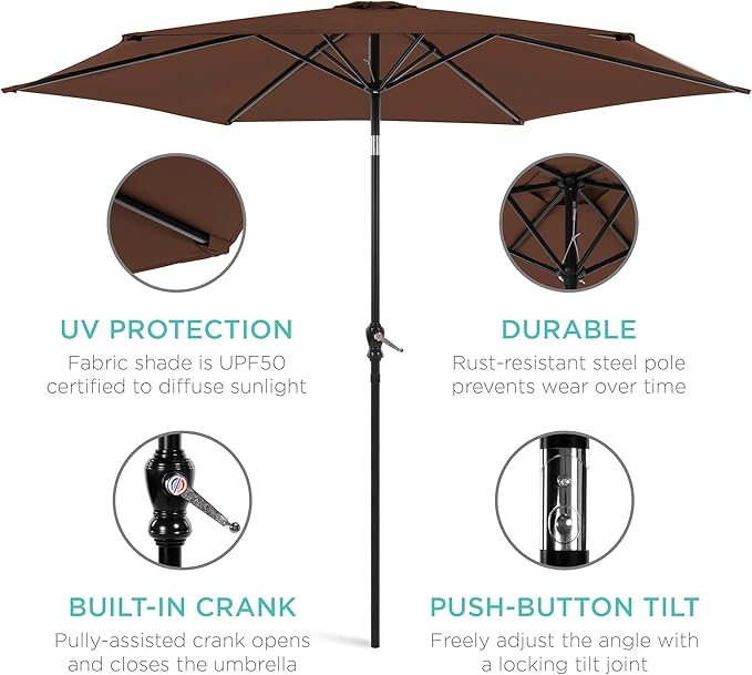 Best Choice Products 10ft Outdoor Steel Polyester Market Patio Umbrella w/Crank, Easy Push Button, Tilt, Table Compatible