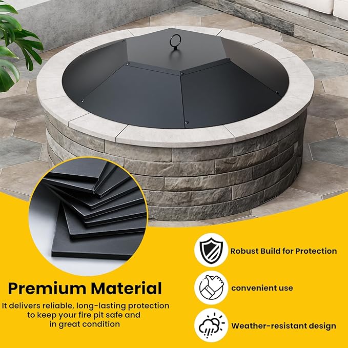 32-inch Round Fire Pit Lid - Metal Fire Pit Lid with Handle & Poker, Fit for Fire Pits up to 30", Heavy-Duty Outdoor Fire Pit Accessory (Black, 32 inch)