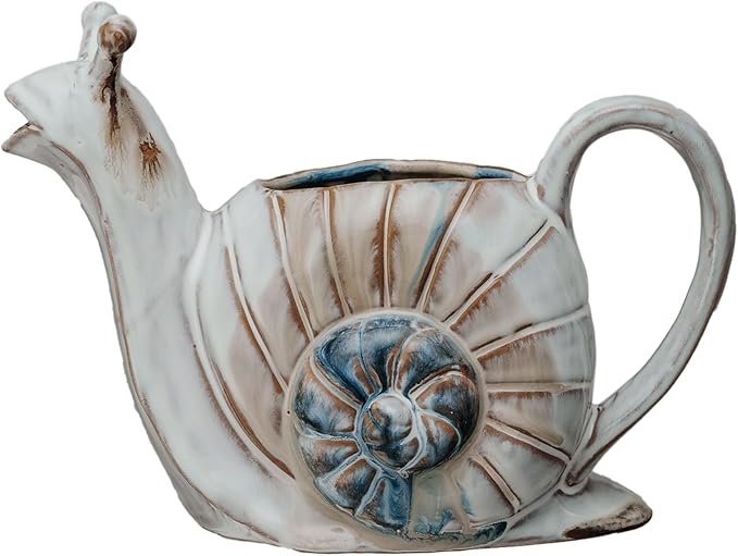 Creative Co-Op 26-Ounce Snail Shaped Stoneware Watering Can, Multicolor