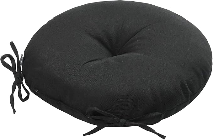 FUNHOME Bistro Chair Cushions 15 inch,Set of 2,Tufted Round Chair Cushions with Ties,15"x15"x4",Water Resistant Round Seat Cushion for Barstool Chairs,Patio Garden Kitchen Outdoor Furniture(Black)