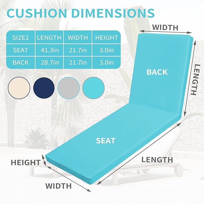 Outdoor Chaise Lounge Cushions for Patio, 71"x22"x3" Lounge Chair Cushions Set of 2, Waterproof Replacement Seat Pads for Outdoor Furniture (Teal, 2 Pcs)