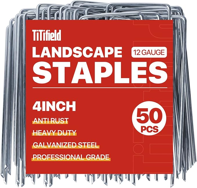 Landscape Staples 4 Inch 50 Pack Galvanized Garden Stakes Anti-Rust Landscape Pins for Weed Barrier Fabric, Artificial Turf and Landscape Fabric