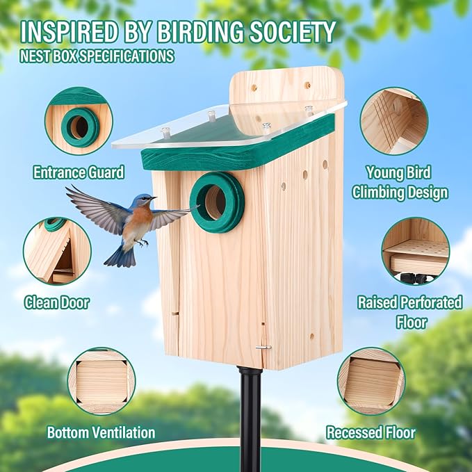 2 Pack Cedar Wood Bird Houses for Outside Hanging, Large Bird Houses for Outdoors with 2 Layers Roof, Easy DIY Outdoor Nesting Box for Adults, Nesting Boxes for Cardinals, Chickadees, Wrens