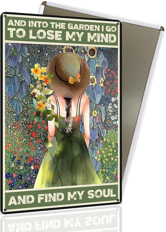 Funny Garden Sign, And Into The Garden I Go To Lose My Mind And Find My Soul Retro Backyard Fence Signs, Vintage Yard Gardens Decor Outdoor, Gift for Woman, Grandma 8x12"