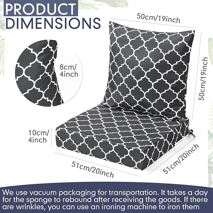 Hoteam 4 Set Outdoor Chair Patio Cushions Deep Seat Waterproof Chair Cushions 20 x 20 Inch for Patio Furniture Set Replacement Removable Seat and Back(Gray Lantern)